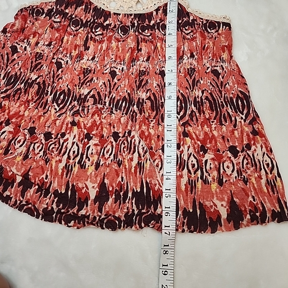 FREE PEOPLE Red Aztec Print Bohemian Top With Shell Detail - Picture 10 of 11